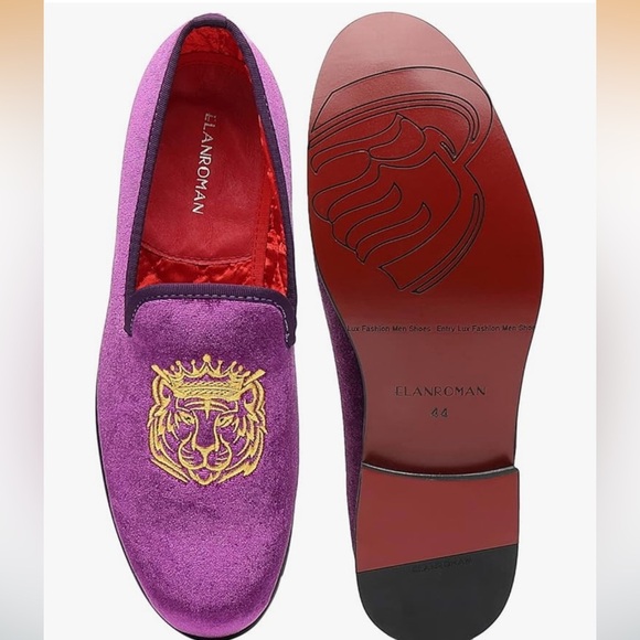 NEW Men\'s Purple Velvet Embroidered Slip-On Loafers size 15  wedding  prom shoes main image 10